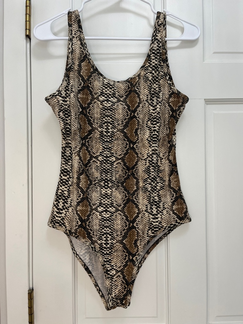 Snake Print One Piece Bodysuit in Brown and Black - Size Medium